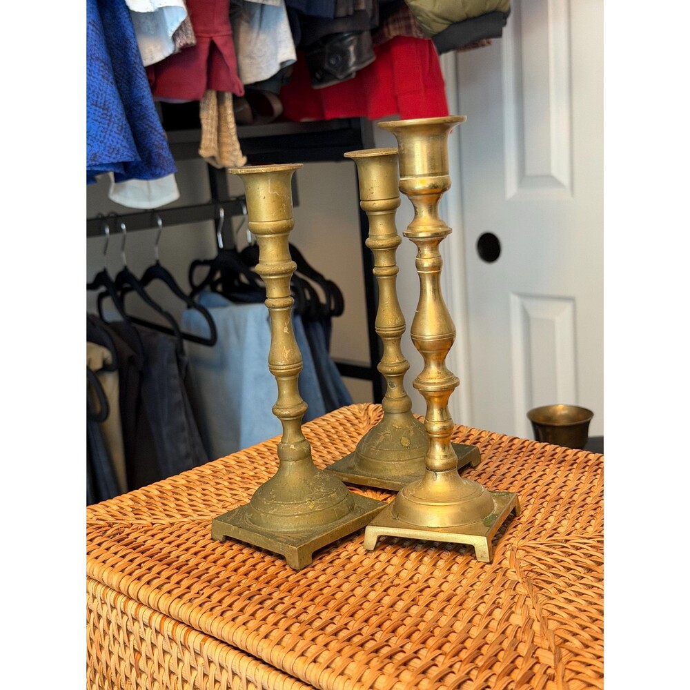 Set of 3 Vintage Brass Candlesticks Made in Japan, Graduated Taper Candle Holder